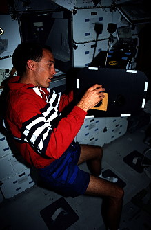 Newman onboard Space Shuttle