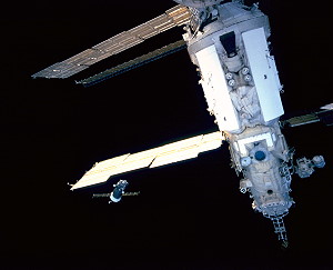 Mir and Soyuz as seen from Atlantis