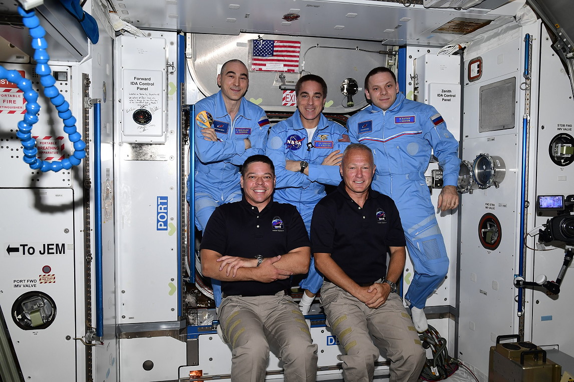 Crew ISS-63 including just arrived Dragon SpX-DM2 astronauts
